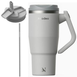 Abodeo 40 oz Travel Coffee Tumbler with Straw, Detachable Handle & Leakproof Lid | Stainless Steel Water Bottle for Hot & Cold Drinks – Insulated Reusable Flask, Fits Car Cup Holders (Grey)