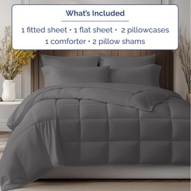 7 Piece King Comforter Set - King Size Bed Set for All Seasons - Bed in a Bag with Down Alternative Comforter, Flat Sheet, Fitted Sheet, Pillowcases and Shams - Luxury, Soft & Breathable - Dark Grey