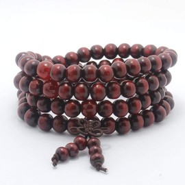 Qing Hui 8mm*108pcs Mala Bracelet Necklace Men's Women's Tibetan Buddhist Buddha Meditation Prayer Bead Prayer Buddha Mala Chinese Knot Red