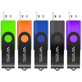 XinwaY USB Flash Drive 64GB Memory Stick Thumb Drive Swivel Design Jump Drive, (5 Pack 64GB - Black Blue Green Orange Purple)