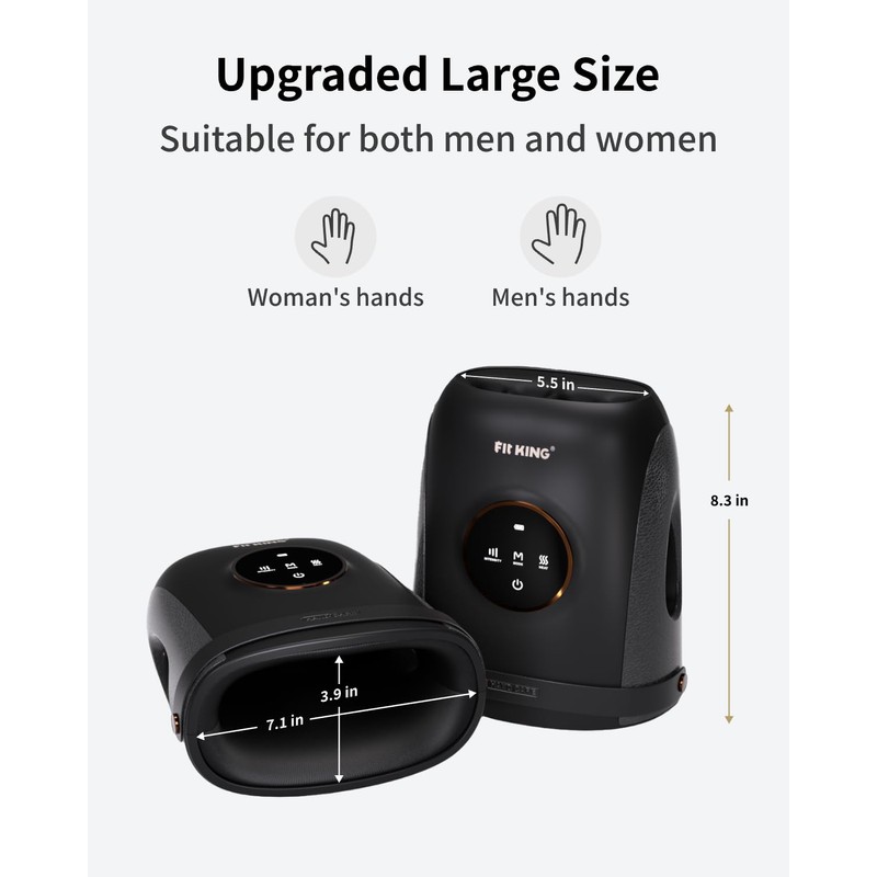 FIT KING Cordless Hand Massager with Compression & Heating, Fingers