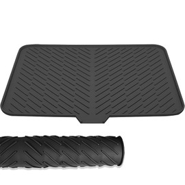 SCYFREID Silicone Dish Drying Mat with Drain Lip,Dish Drainer Mats for Kitchen Counter, Easy-Clean, Anti-Slip, BPA Free Drying Mats for Multiple Usage 23x17in (Black)