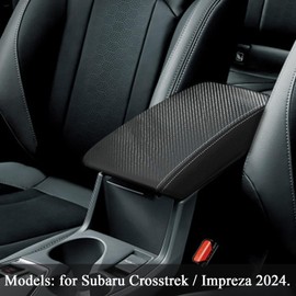 Rifoda Center Console Armrest Cover Suitable for 2024 Subaru Crosstrek Impreza Scratch Resistance Armrest Box Microfiber Leather Cover(Carbon Fiber with Black Leather)