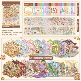 20 Sets DIY 3D House Stickers Kit Non-Toxic & Safe 3D Miniature Scene Therapy for Kids and Adults, Stress Relief Sticker Scenes with Tweezers Creative Fun & Reusable DIY Sticker Therapy Kit for age 3+