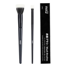 MSQ Stippling Foundation Brush, Face Brush, Precision Stippling Brush, Eye Brush, Rounded Brush with Synthetic Fibres for Liquid or Creamy Foundations, Pack of 2