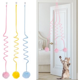 3 Piezas Puerta Colgante de Juguete para Gatos, Retráctil e Interactivo Con Campanas, Peluche para Interiores, Caza y Ejercicio
