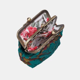 Carpet Bag Double Kiss Clasp Coin Purse Pouch,Vintage Change Wallet Card Holder