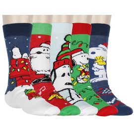 Hyp Peanuts Snoopy Men's Socks Holiday Inspired Designs 5-Pack Adult Mid-Calf Crew Socks Shoe Size 6-12