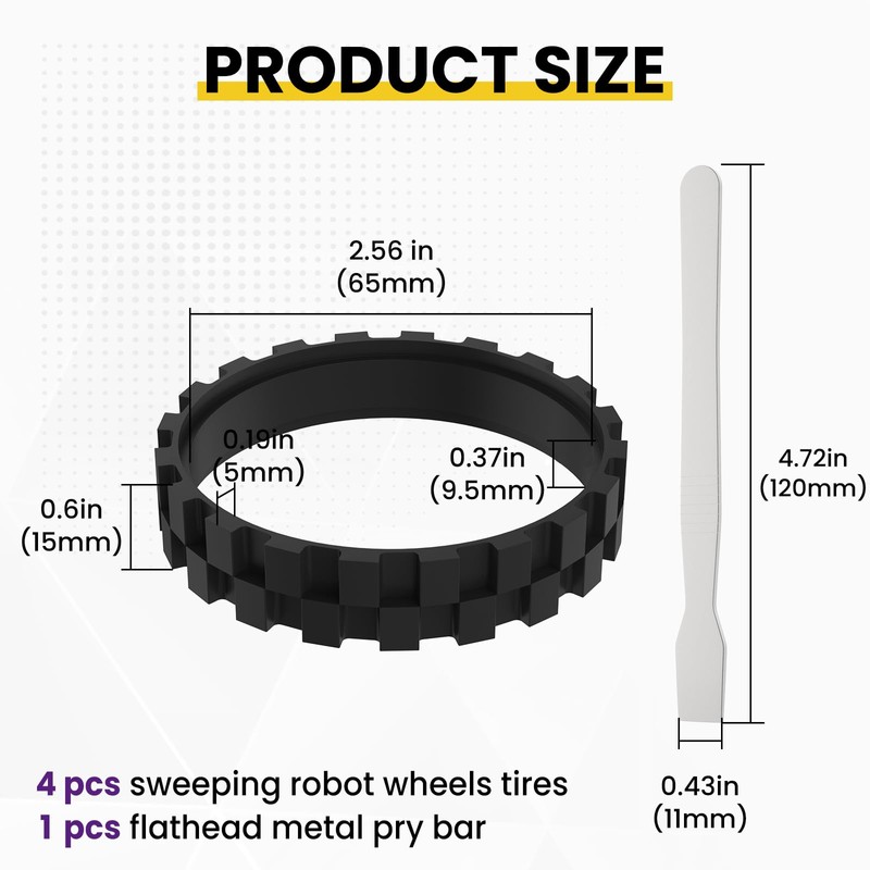 SATUY 4 Packs Tires Replacement for ROOMBA, Sweeping Robot Wheels