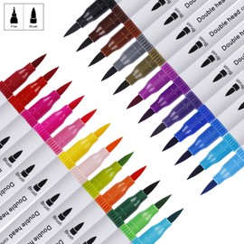 Watercolor Brush Pen Dual Tip Paint Marker Set, 24PCS Flexible Brush and Fineliner Tips, Watercolor Effects perfect for Adult Coloring Books, Manga, Calligraphy, Hand Lettering, Bullet Journal Pens