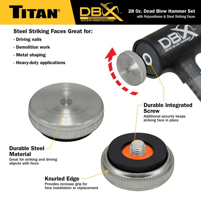 Titan DBX 63632 28oz Dead Blow Hammer with Interchangeable Polyurethane