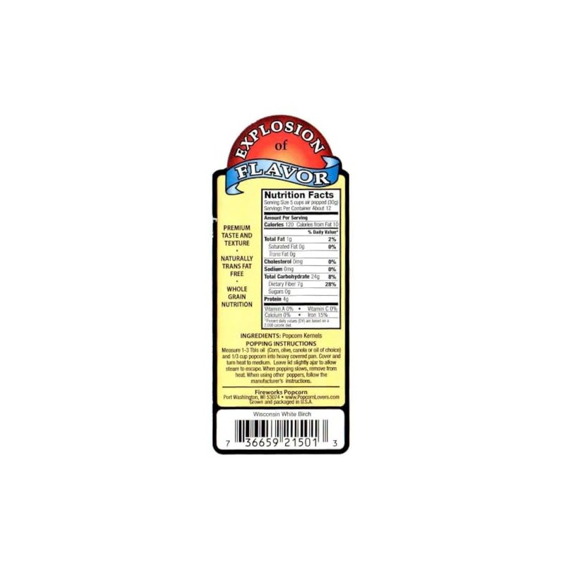 Fireworks Organic Popcorn Kernels - Wisconsin White Birch Gourmet Heirloom