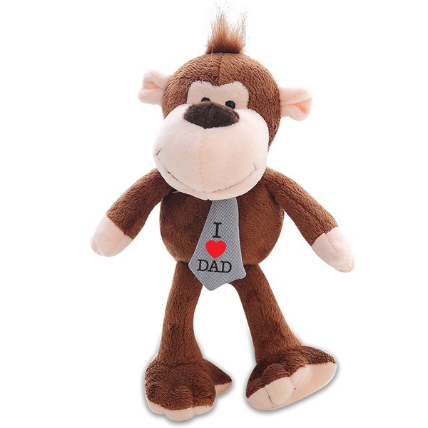 Plushland Adorably Plush Stuffed Animal Toy – Wearing Tie with Message On I Love DAD, Plush Animal Figure Toys for Kids and Superb Gift for on Father’s Birthday (I Love Dad Monkey)