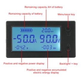 DROK DC 0-300V 200A STN LCD Display Digital Multimeter Voltage Amp Power Energy Ammeter Voltmeter AH Monitor Panel with Hall Sensor (Please contact seller if you need Japanese instruction manual)