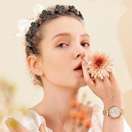 Women Wavy Hairband, Women Hairband with Rhinestone Flower, All-Day Wear Hair Accessory Hold Flyaways for Ladies Adults Teens Casual Formal Gym Workout