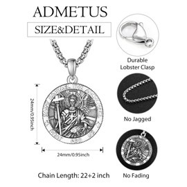 ADMETUS Sterling Silver St Raphael Necklace for Men Saint Raphael The Archangel Medal Amult Pendant Protection Jewelry Religious Gifts