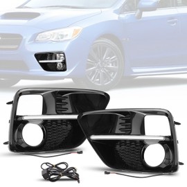 CZCJGD Fog Light Bezel with DRL Compatible with Subaru WRX/STi 2015 2016 2017 Pair of Bumper Driving Running LED Fog Light Cover, 1 Pair, Gloss Black