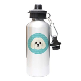 Mystic Sloth Adorable Dog Breed Design 20oz Aluminum Water Bottle with Carabiner and Choice of Lids (Silver, Maltese)