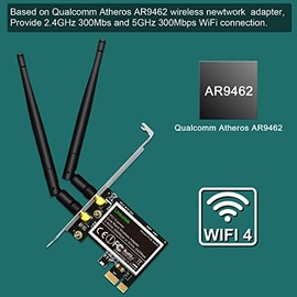 Adaptador WiFi PCIE WiFi de 600 Mbps (2.4 GHz 300 Mbps y 5 GHz 300 Mbps), tarjeta WiFi PCIE, adaptador de red inalámbrico QUALCOMM Atheros AR946X para PC de computadora Windows 10 8.1 8 7 XP