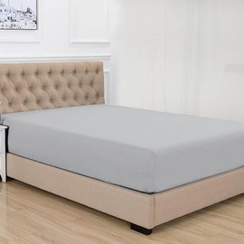 Purity Home 100% Cotton Fitted Sheet Single Bed 90 x 190 cm Light Grey, 1pc Only, Soft & Silky Wrinkle Resistant Bottom Sheet, 400 Thread Count Sateen Weave Bed Sheet Single 35cm Deep Pocket