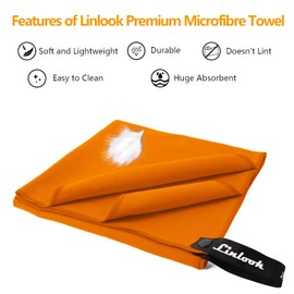 Linlook Microfibre Towel Set - XL Camping Beach Towel - Quick Drying Sports Gym Towel - Compact Swimming Towel for Men and Women (Orange)