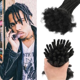 Luckroce 6Inch 10 Strands 100% Human Hair Dreadlock Extensions for Men/Women/Kids 0.6cm Width Full Hand-made Permanent Dread Locs Extensions Human Hair Can Be Dyed,Curled and Bleached,Natural Black#1B