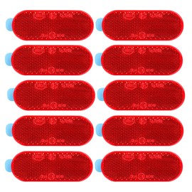 10 Pack Self Adhesive Oval Reflector, E9 Approved Road Safety Gate Post Rear Reflector for Driveway Fence Gate Posts, Trailers, Safety Reflectors, Automobiles, Boats, Mailboxes (Red)