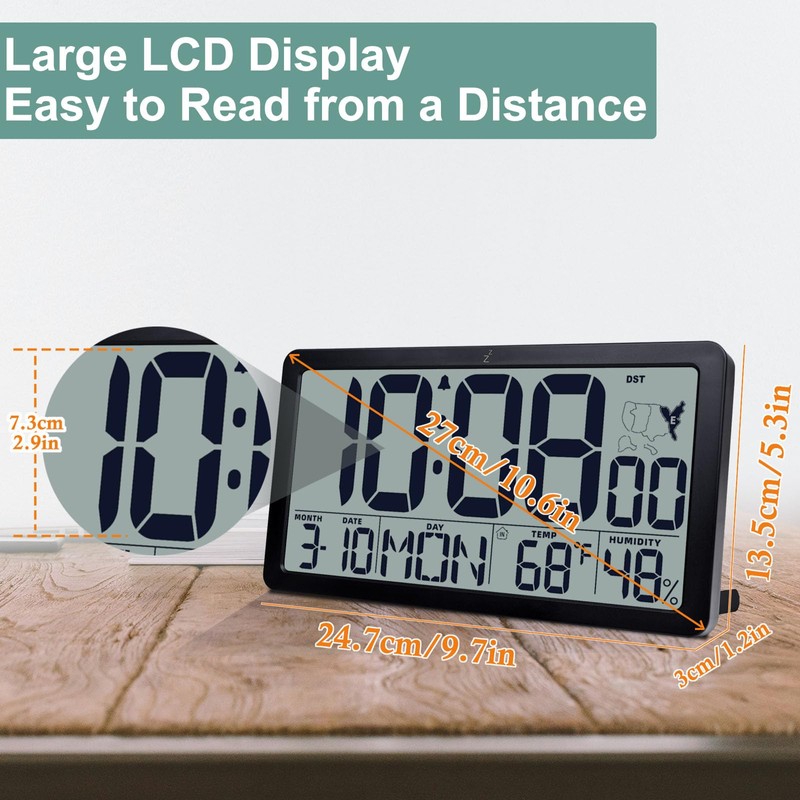 Atomic Wall Clock Battery Operated,10.5 inch Digtial Desk Clock with