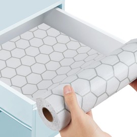 Drawer and Shelf Liner for Kitchen Cabinets: Non Adhesive, Non Slip, Thick Strong Grip Waterproof Washable for Kitchen Cabinets, Drawer, Fridge, Wire Shelving (Silver Geometry, 18 in × 10 FT)