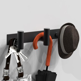 VAEHOLD Black Hat and Coat Wall Mount Rack - 3 Hooks for Robes, Bags, Keys, and Towels - Bathroom Towel Hanger Organizer (2 Pack)