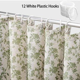 WOUVMA Extra Long Sage Green Shower Curtain Floral Cotton Linen Cottagecore Shower Curtain for Bathroom 72" W x 90" L