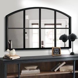 WAMIRRO Wide Window Pane Black Mirror,Farmhouse Arched Wall Mirror,Grid Mirror for Fireplace/Entryway/Hallway/Living Room,42“X28” (Black Wide Mirror)