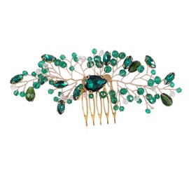 Green Bride Wedding Hair Comb Crystal Golden Bridal Hair Vine Piece Accessories for Women Girls Party Photography