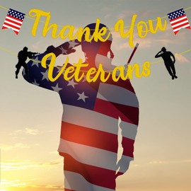Gold Glitter Thank You Veterans Banner for Veterans Day Party Decorations Happy Veterans Day Banner Land of the Free Because of the Brave American Flag Patriotic Soldier Banner for All Who Served America Patriotic Party Decorations