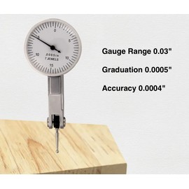 7 Jewels Dial Test Indicator, Gauge Range 0.03" Graduation 0.0005" Accuracy 0.0004", 0-15-0 Scale
