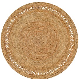 Limecasa,Hand Woven Farmhouse Jute Area Rug 3 Ft Round Natural Yarn, Rustic Vintage Beige Braided Reversible Rug, Eco Friendly Rugs for Bedroom, Kitchen, Living Room, Farmhouse 100% Jute Rug
