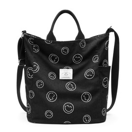 KALIDI Women's Handbag Canvas Shopper Shoulder Bag Casual Shoulder Bags Large for School Work Everyday Shopping, Blacksmile