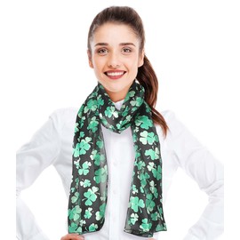 CBC Crown Women's St.Patrick's Shamrock Scarf Clover Scarf, One Size, Green White Black (Black - Shamrock)