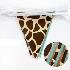 32Ft Jungle Safri Party Decorations Gold Sage Green Giraffe Printed Triangle Flag Fabric Banner Pennant Bunting Garland Streamer for Wild Animal Woodland Giraffe Birthday Baby Shower Party Decor