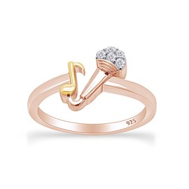 AFFY Round White Natural Diamond Accent Mic & Music Note Two Tone Ring 14k Rose Gold Over Sterling Silver