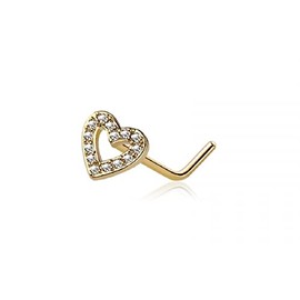Pierced Owl 20GA 316L Stainless Steel CZ Crystal Paved Heart Outline Top L-Bend Nose Stud, Metal, cubic zirconia