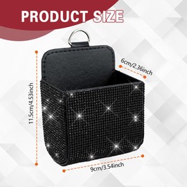 HQRNYP Car Vent Storage Organizer, Coin Holder for Car, Rhinestone Auto Vent Leather Pocket, Universal Car Accessories Bling Automotive Pouch Box with Hook Fit for Sunglasses, Key, Coin (Black)