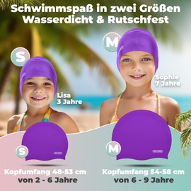 KIDVERSE Girls' Swimming Cap, Waterproof, for Children with Non-Slip Nubs, UV Protection, 100% Tear-Resistant (Blue/White/Pink, S)