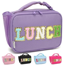 GYEUKHAM Insulated Lunch Box for School, Thermal Reusable Durable Freezable Lunch Bags for Kids Boys Girls Men Women - Small Soft Cooler Portable Lunch Tote Kit for Work Picnic Travel,Purple Alphabet