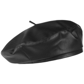 Lipodo Faux Leather Beret for Women/Men - Beret with Lining - Lined French Beret with a Leather Look - Packable - Summer/Winter Cap Black L/XL (58-60 cm)