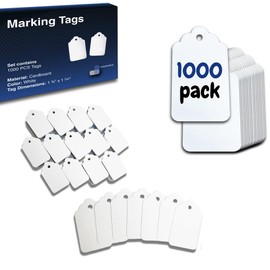 EasyTwelve - 1000 Pieces Unstrung Price Tags for Clothes 1.75 x 1.093 inches, Hang Tags Labels for Clothing, Retail, Sale, Tagging Gun Refill