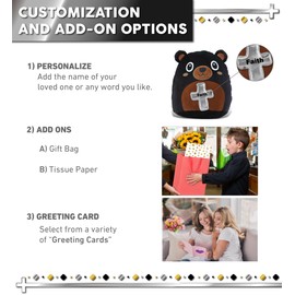 DolliBu Snug-Mooshies Black Bear Stuffed Animal with Silver Cross and Personalization - Religious Baptism Gifts for Boys and Girls, Dedication Christening Gifts Plush Prayer Toy Teddy - 10 Inches