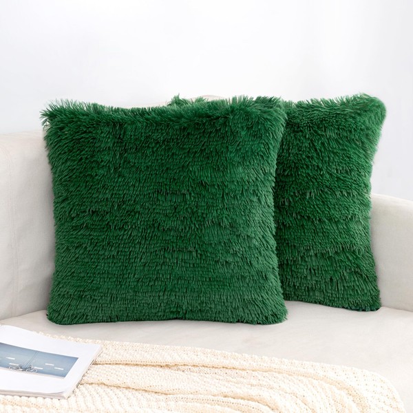 EMEMA Fluffy Cushion Covers Faux Fur Throw Pillow Covers Dark