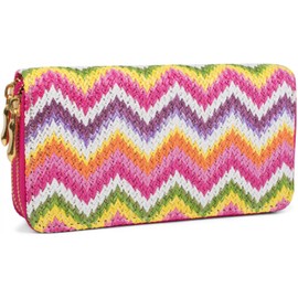 styleBREAKER 02040049 Women's Purse with Colourful Zigzag Pattern in Ethnic Design, Zip, Pink-Multicolor-Longwise, Modern