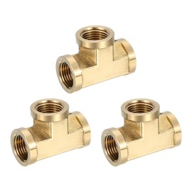 uxcell Brass Tee Pipe Fitting, NPT3/8" x NPT3/8" x NPT3/8" 3 Way T-Connector for Gas Transport Connect Pipelines, 3pcs